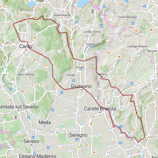 Kartminiatyr av "Grusväg genom Arosio och Cantù" cykelinspiration i Lombardia, Italy. Genererad av Tarmacs.app cykelruttplanerare