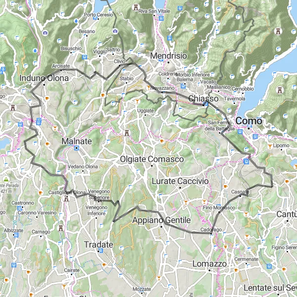 Miniatuurkaart van de fietsinspiratie "Roadtrip Senna Comasco - Faleggia" in Lombardia, Italy. Gemaakt door de Tarmacs.app fietsrouteplanner