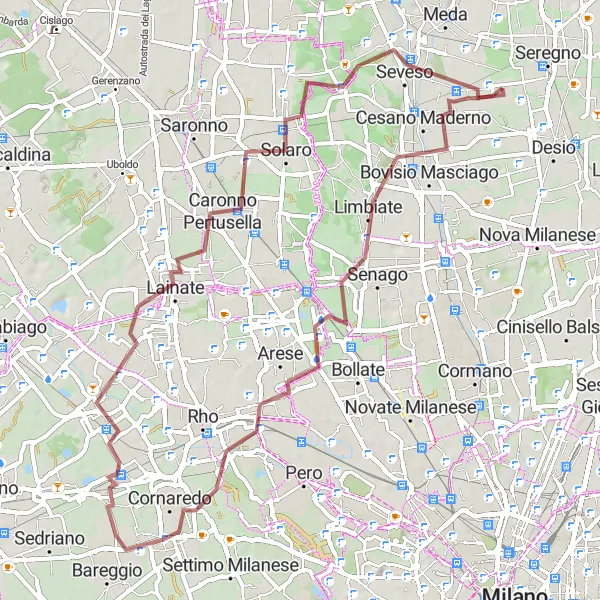 Miniatuurkaart van de fietsinspiratie "Limbiate naar Seveso Gravelrit" in Lombardia, Italy. Gemaakt door de Tarmacs.app fietsrouteplanner