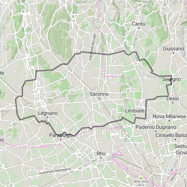 Mapa miniatúra "Cycling Tour from Seregno to Bregnano via Senago and Gorla Minore" cyklistická inšpirácia v Lombardia, Italy. Vygenerované cyklistickým plánovačom trás Tarmacs.app