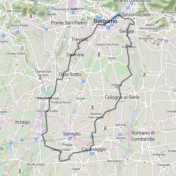 Miniaturní mapa "Trasa Seriate - Torre Boldone" inspirace pro cyklisty v oblasti Lombardia, Italy. Vytvořeno pomocí plánovače tras Tarmacs.app