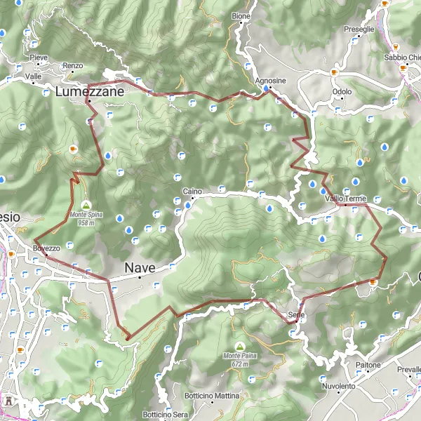 Kartminiatyr av "Gravel Eventyr rundt Vallio Terme" sykkelinspirasjon i Lombardia, Italy. Generert av Tarmacs.app sykkelrutoplanlegger