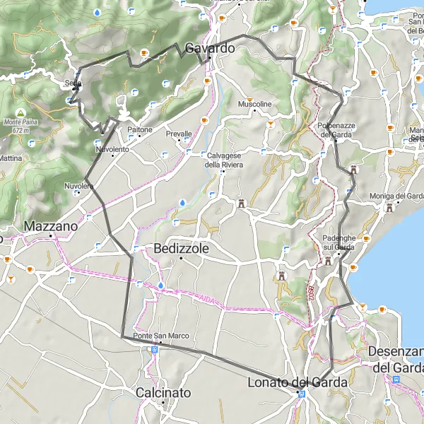 Zemljevid v pomanjšavi "Izlet do Monte Bolle in Polpenazze del Garda" kolesarske inspiracije v Lombardia, Italy. Generirano z načrtovalcem kolesarskih poti Tarmacs.app