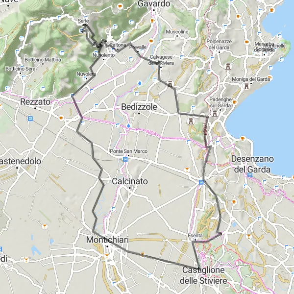 Map miniature of "The Mesmerizing Lake Garda Loop" cycling inspiration in Lombardia, Italy. Generated by Tarmacs.app cycling route planner
