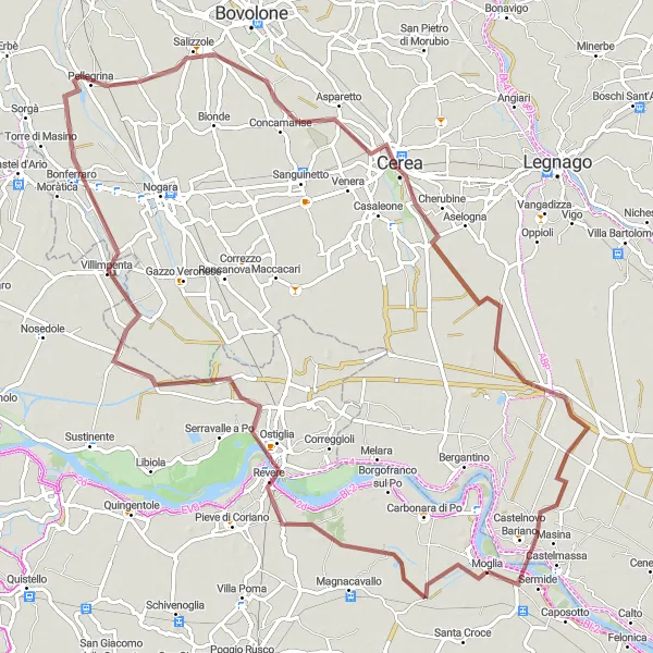 Miniatua del mapa de inspiración ciclista "Recorrido de Ostiglia a Castelnovo Bariano" en Lombardia, Italy. Generado por Tarmacs.app planificador de rutas ciclistas