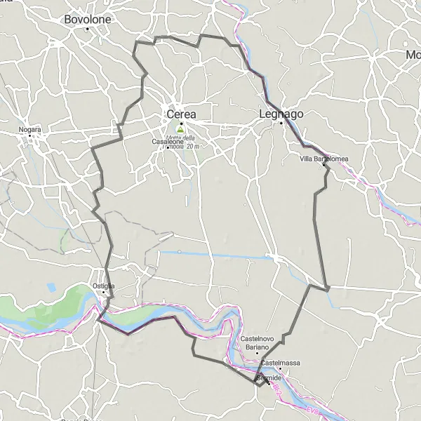 Miniatua del mapa de inspiración ciclista "Ruta de Carbonara di Po a Castelnovo Bariano" en Lombardia, Italy. Generado por Tarmacs.app planificador de rutas ciclistas