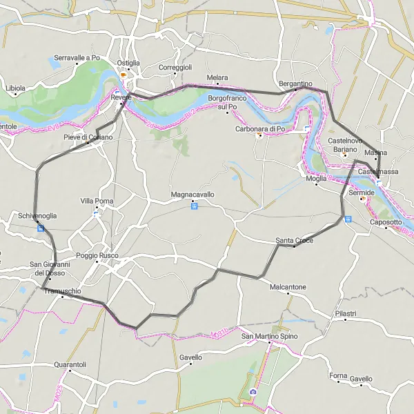 Miniaturní mapa "Jízda na silnici kolem Sermide" inspirace pro cyklisty v oblasti Lombardia, Italy. Vytvořeno pomocí plánovače tras Tarmacs.app