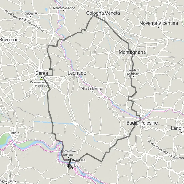 Miniatua del mapa de inspiración ciclista "Experiencia ciclista en carretera desde Sermide a Castelnovo Bariano" en Lombardia, Italy. Generado por Tarmacs.app planificador de rutas ciclistas