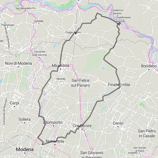 Miniaturní mapa "Kolo kolem Sermide - Magnacavallo" inspirace pro cyklisty v oblasti Lombardia, Italy. Vytvořeno pomocí plánovače tras Tarmacs.app
