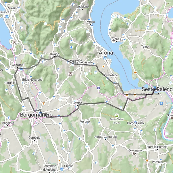 Zemljevid v pomanjšavi "Sproščujoča vožnja po okolici Sesto Calende" kolesarske inspiracije v Lombardia, Italy. Generirano z načrtovalcem kolesarskih poti Tarmacs.app