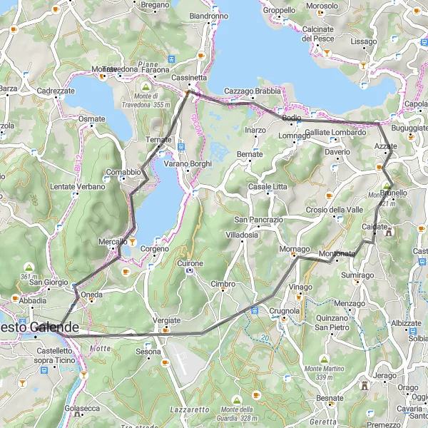 Kartminiatyr av "Sesto Calende - Poggio d'Oriano - Monte La Torre - Monte Valli Rosse - Sesto Calende" cykelinspiration i Lombardia, Italy. Genererad av Tarmacs.app cykelruttplanerare