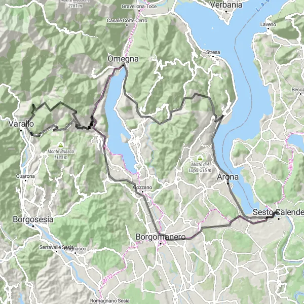 Miniatura della mappa di ispirazione al ciclismo "Sfida tra Laghi e Colline" nella regione di Lombardia, Italy. Generata da Tarmacs.app, pianificatore di rotte ciclistiche