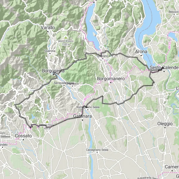 Miniaturní mapa "Okruh kolem Sesta Calende - Road" inspirace pro cyklisty v oblasti Lombardia, Italy. Vytvořeno pomocí plánovače tras Tarmacs.app