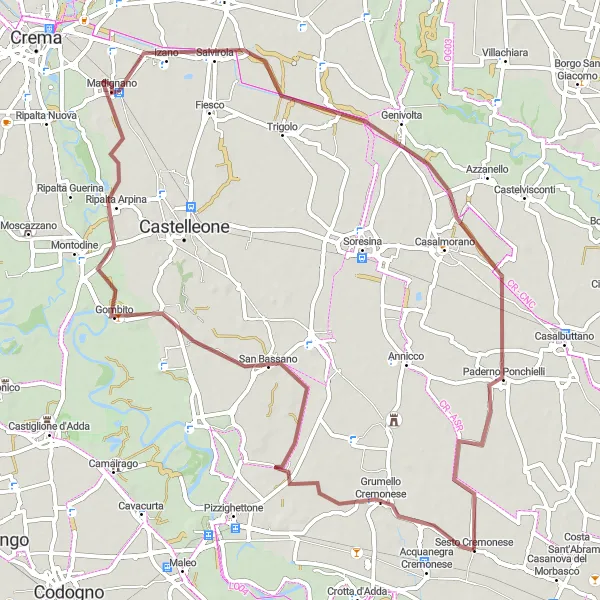 Karttaminiaatyyri "Gravel Tour of Lombardia" pyöräilyinspiraatiosta alueella Lombardia, Italy. Luotu Tarmacs.app pyöräilyreittisuunnittelijalla