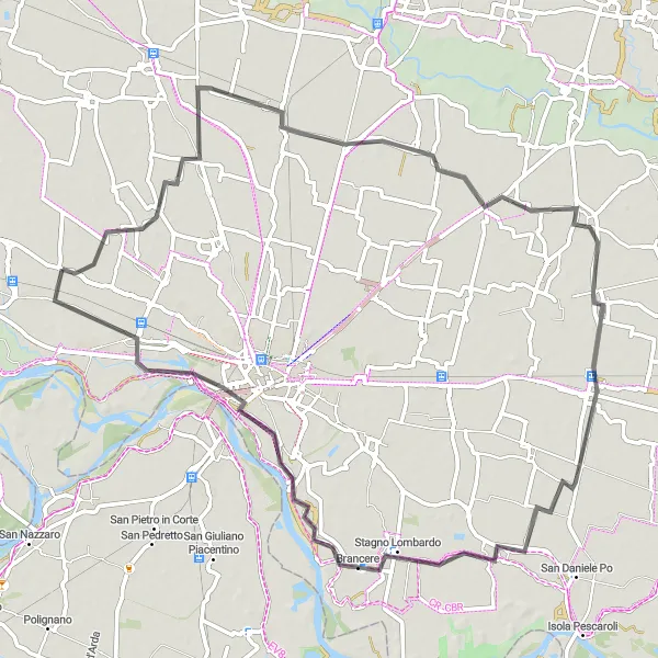 Miniaturní mapa "Kruhová cyklistická trasa blízko Sesto Cremonese" inspirace pro cyklisty v oblasti Lombardia, Italy. Vytvořeno pomocí plánovače tras Tarmacs.app