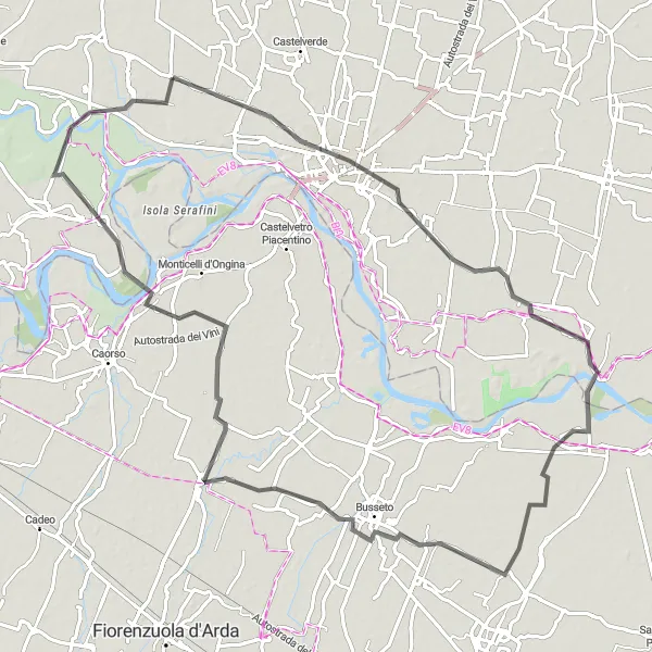 Miniaturní mapa "Cyklovýlet kolem Busseto" inspirace pro cyklisty v oblasti Lombardia, Italy. Vytvořeno pomocí plánovače tras Tarmacs.app