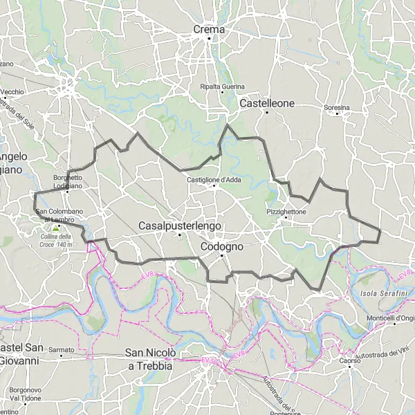 Miniatura mapy "Wspinaczka Collina della Croce - Sesto Cremonese" - trasy rowerowej w Lombardia, Italy. Wygenerowane przez planer tras rowerowych Tarmacs.app