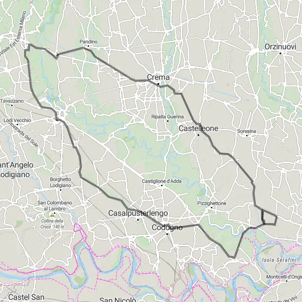 Miniatura della mappa di ispirazione al ciclismo "Giro della Bassa Cremonese" nella regione di Lombardia, Italy. Generata da Tarmacs.app, pianificatore di rotte ciclistiche