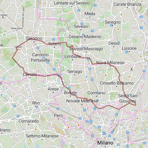 Miniatua del mapa de inspiración ciclista "Ruta de grava Fiat-Aeritalia F-104S ASA" en Lombardia, Italy. Generado por Tarmacs.app planificador de rutas ciclistas