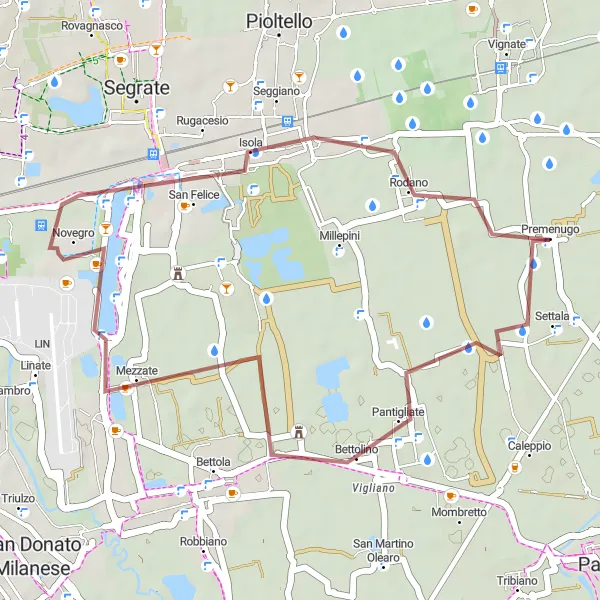 Mapa miniatúra "Gravel dobrodružstvo v Peschiera Borromeo" cyklistická inšpirácia v Lombardia, Italy. Vygenerované cyklistickým plánovačom trás Tarmacs.app