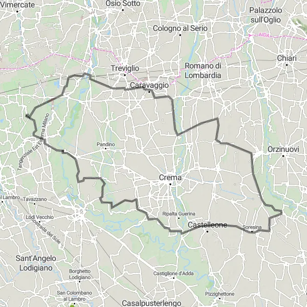 Kartminiatyr av "Lång cykeltur på 132 km från Settala" cykelinspiration i Lombardia, Italy. Genererad av Tarmacs.app cykelruttplanerare