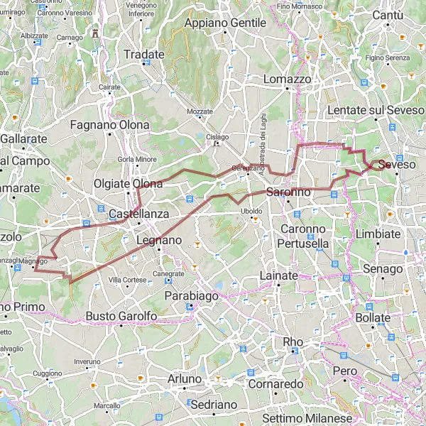 Miniaturní mapa "Gravel Trasa Ceriano Laghetto - Seveso" inspirace pro cyklisty v oblasti Lombardia, Italy. Vytvořeno pomocí plánovače tras Tarmacs.app