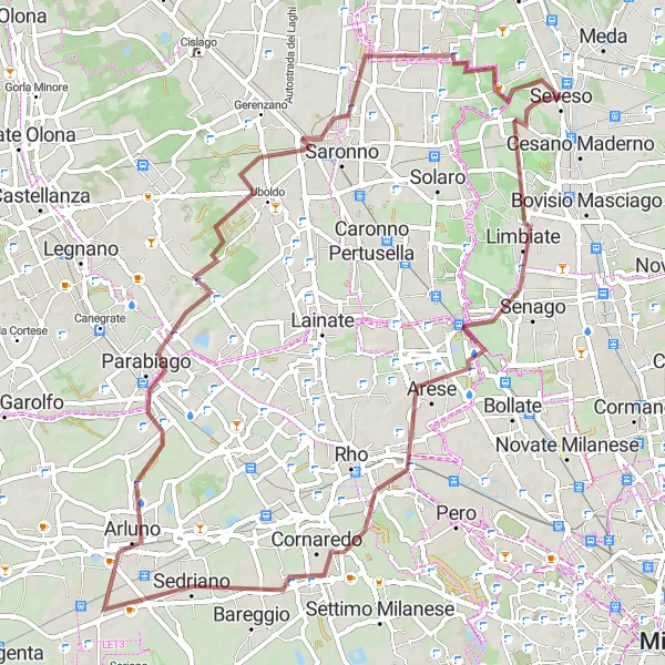 Miniatura della mappa di ispirazione al ciclismo "Gravel Bike Tour da Seveso a Limbiate e Parabiago" nella regione di Lombardia, Italy. Generata da Tarmacs.app, pianificatore di rotte ciclistiche