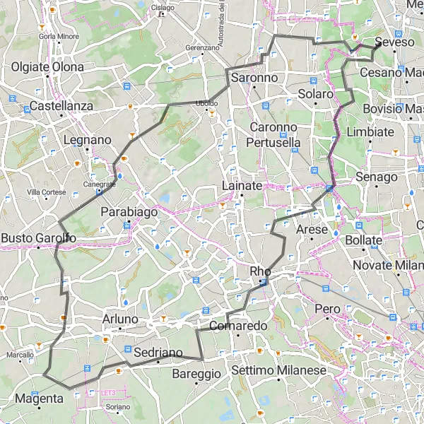 Miniature de la carte de l'inspiration cycliste "Promenade sur route à travers la Lombardie" dans la Lombardia, Italy. Générée par le planificateur d'itinéraire cycliste Tarmacs.app