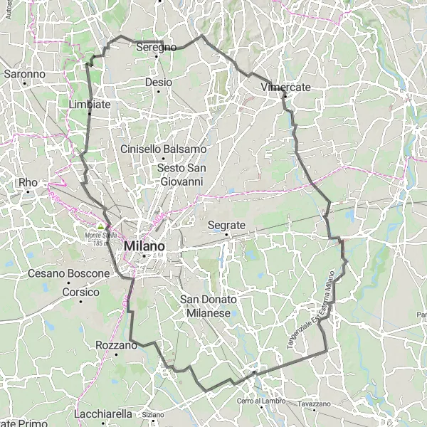 Kartminiatyr av "Seregno til Limbiate Veisykling Rute" sykkelinspirasjon i Lombardia, Italy. Generert av Tarmacs.app sykkelrutoplanlegger