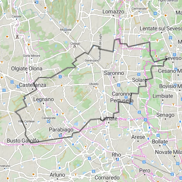 Karttaminiaatyyri "Lainate - Seveso Road Cycling Route" pyöräilyinspiraatiosta alueella Lombardia, Italy. Luotu Tarmacs.app pyöräilyreittisuunnittelijalla