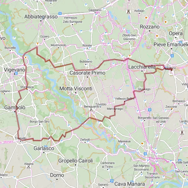 Kartminiatyr av "Lang Grus Sykkeltur fra Siziano" sykkelinspirasjon i Lombardia, Italy. Generert av Tarmacs.app sykkelrutoplanlegger