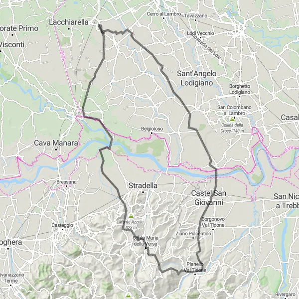 Map miniature of "Valera Fratta - Cascina Bonate Circular Route" cycling inspiration in Lombardia, Italy. Generated by Tarmacs.app cycling route planner