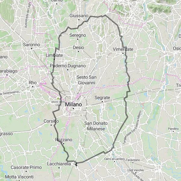 Zemljevid v pomanjšavi "Cestno Potovanje skozi Lombardijo" kolesarske inspiracije v Lombardia, Italy. Generirano z načrtovalcem kolesarskih poti Tarmacs.app