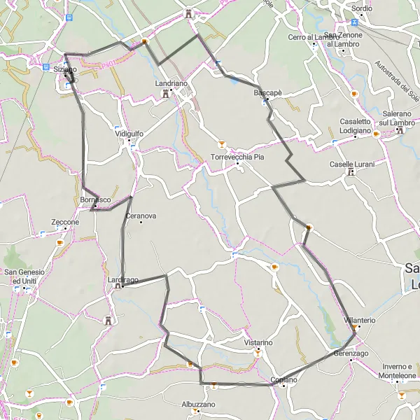 Zemljevid v pomanjšavi "Kolesarska pot proti Carpianu" kolesarske inspiracije v Lombardia, Italy. Generirano z načrtovalcem kolesarskih poti Tarmacs.app