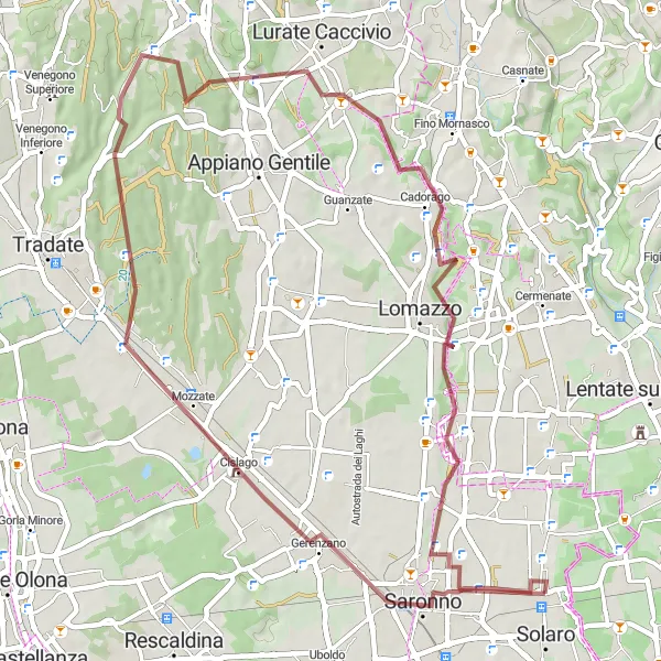 Miniatura della mappa di ispirazione al ciclismo "Scoperta in bici da Solaro a Ceriano Laghetto" nella regione di Lombardia, Italy. Generata da Tarmacs.app, pianificatore di rotte ciclistiche