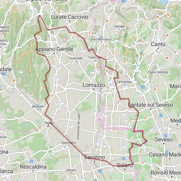 Miniaturní mapa "Gravelová cyklostezka kolem Solaro - Dobrodružství v Lombardii" inspirace pro cyklisty v oblasti Lombardia, Italy. Vytvořeno pomocí plánovače tras Tarmacs.app