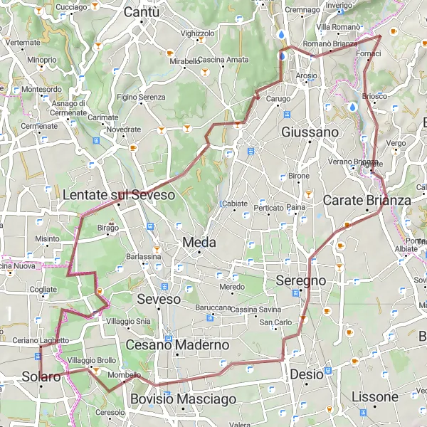 Zemljevid v pomanjšavi "Gravel kolesarska pot okoli Solara" kolesarske inspiracije v Lombardia, Italy. Generirano z načrtovalcem kolesarskih poti Tarmacs.app