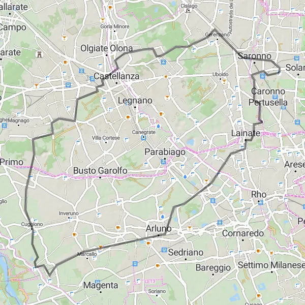 Karten-Miniaturansicht der Radinspiration "Straßenroute von Solaro nach Gerenzano" in Lombardia, Italy. Erstellt vom Tarmacs.app-Routenplaner für Radtouren