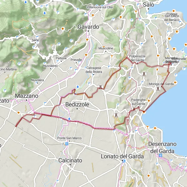Mapa miniatúra "Gravel trasa vedúca ku Polpenazze del Garda" cyklistická inšpirácia v Lombardia, Italy. Vygenerované cyklistickým plánovačom trás Tarmacs.app