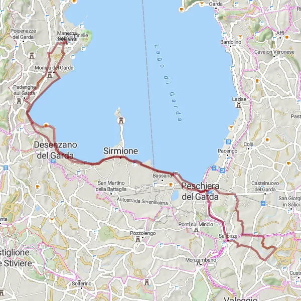 Miniature de la carte de l'inspiration cycliste "La boucle de Solarolo au Lac de Garde" dans la Lombardia, Italy. Générée par le planificateur d'itinéraire cycliste Tarmacs.app