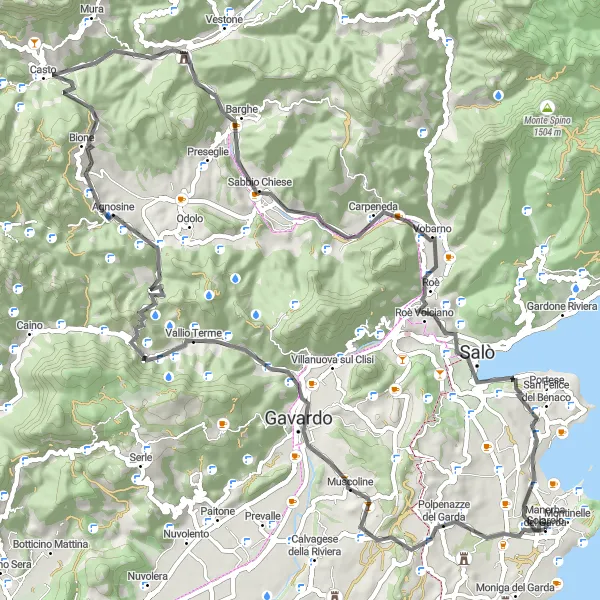 Miniaturní mapa "Středně náročný road okruh kolem Vallio Terme" inspirace pro cyklisty v oblasti Lombardia, Italy. Vytvořeno pomocí plánovače tras Tarmacs.app