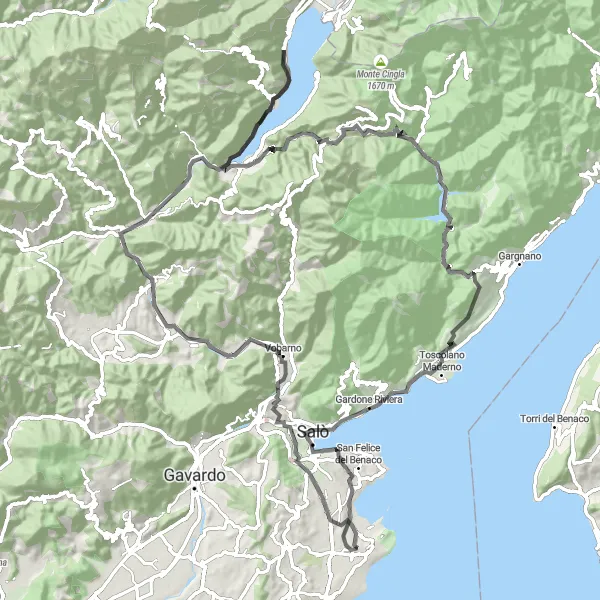 Mapa miniatúra "Road Cycling Adventure to Gaino" cyklistická inšpirácia v Lombardia, Italy. Vygenerované cyklistickým plánovačom trás Tarmacs.app