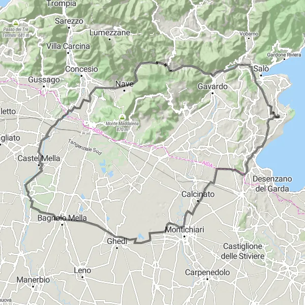 Kartminiatyr av "Cykeltur rundt Solarolo og Gardasjøen" sykkelinspirasjon i Lombardia, Italy. Generert av Tarmacs.app sykkelrutoplanlegger