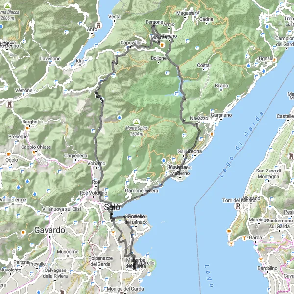 Miniatua del mapa de inspiración ciclista "Ruta escénica de Salò" en Lombardia, Italy. Generado por Tarmacs.app planificador de rutas ciclistas