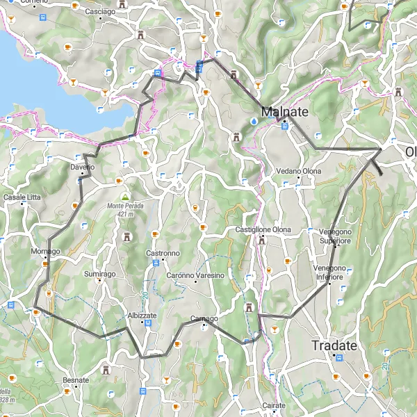 Karten-Miniaturansicht der Radinspiration "Varese-Route durch Carnago und Albizzate" in Lombardia, Italy. Erstellt vom Tarmacs.app-Routenplaner für Radtouren