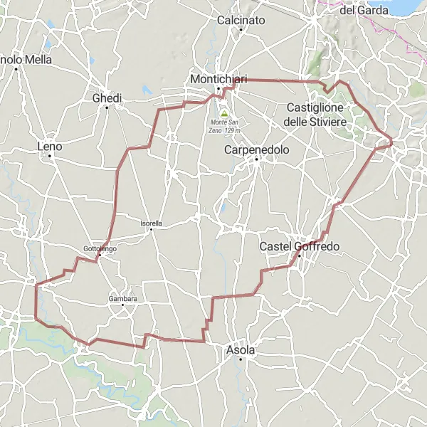 Mapa miniatúra "Gravel okolo Solferino" cyklistická inšpirácia v Lombardia, Italy. Vygenerované cyklistickým plánovačom trás Tarmacs.app