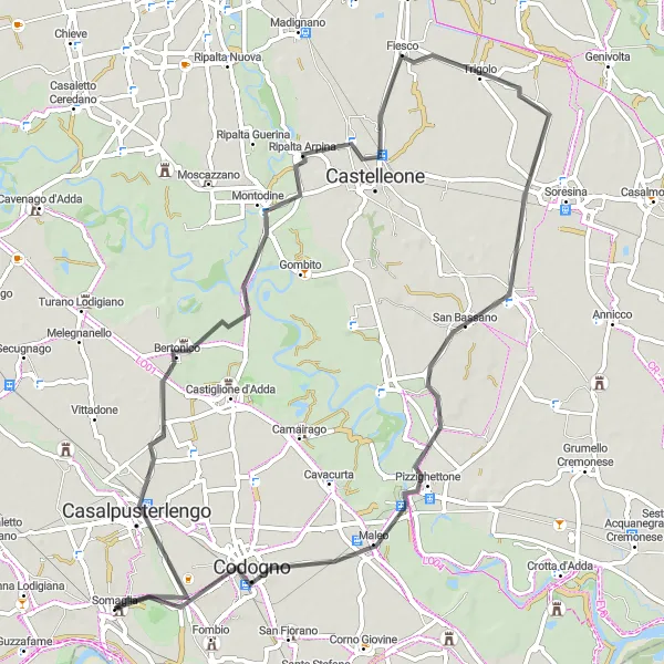 Miniatura mapy "Trasa przez Castelleone i Castello Cavazzi" - trasy rowerowej w Lombardia, Italy. Wygenerowane przez planer tras rowerowych Tarmacs.app