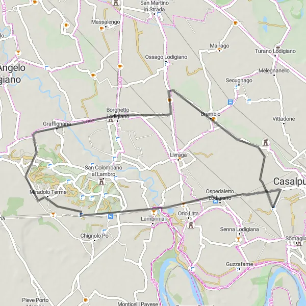 Zemljevid v pomanjšavi "Uživanje v slikovitih pokrajinah Lombardije" kolesarske inspiracije v Lombardia, Italy. Generirano z načrtovalcem kolesarskih poti Tarmacs.app