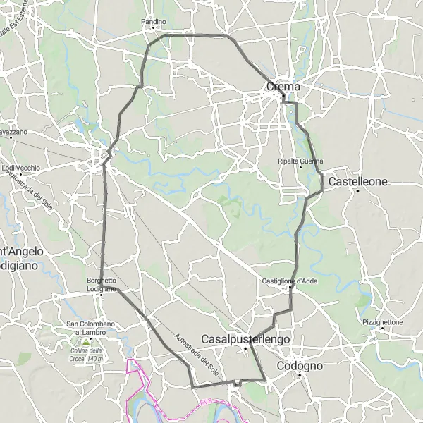 Map miniature of "The Riverside Journey" cycling inspiration in Lombardia, Italy. Generated by Tarmacs.app cycling route planner