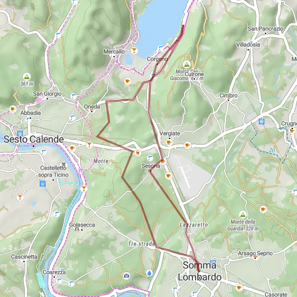 Karten-Miniaturansicht der Radinspiration "Gravel Abenteuer um Somma Lombardo" in Lombardia, Italy. Erstellt vom Tarmacs.app-Routenplaner für Radtouren